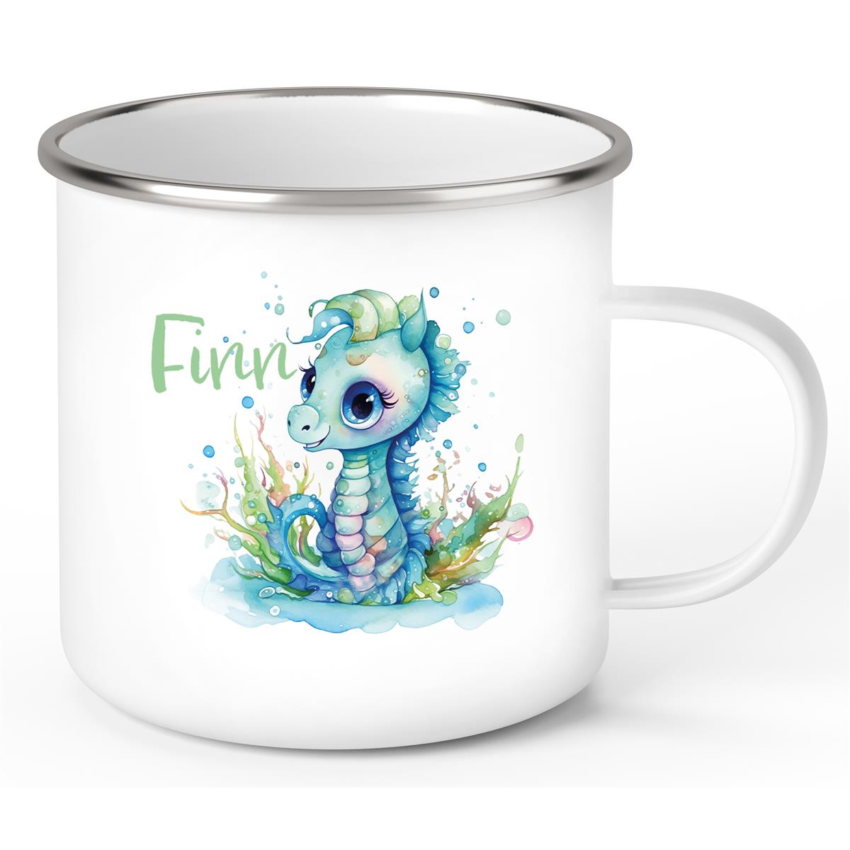Tasse Wunschname Meerestiere-Seepferdchen 1 Emaille Kinderbecher