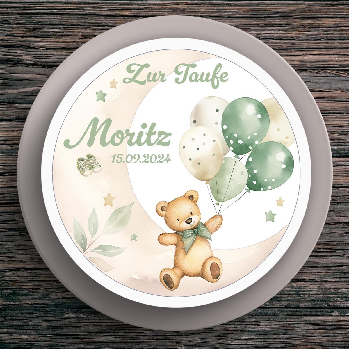Tortenaufleger Taufe Bär #1 Name & Datum (20cm)