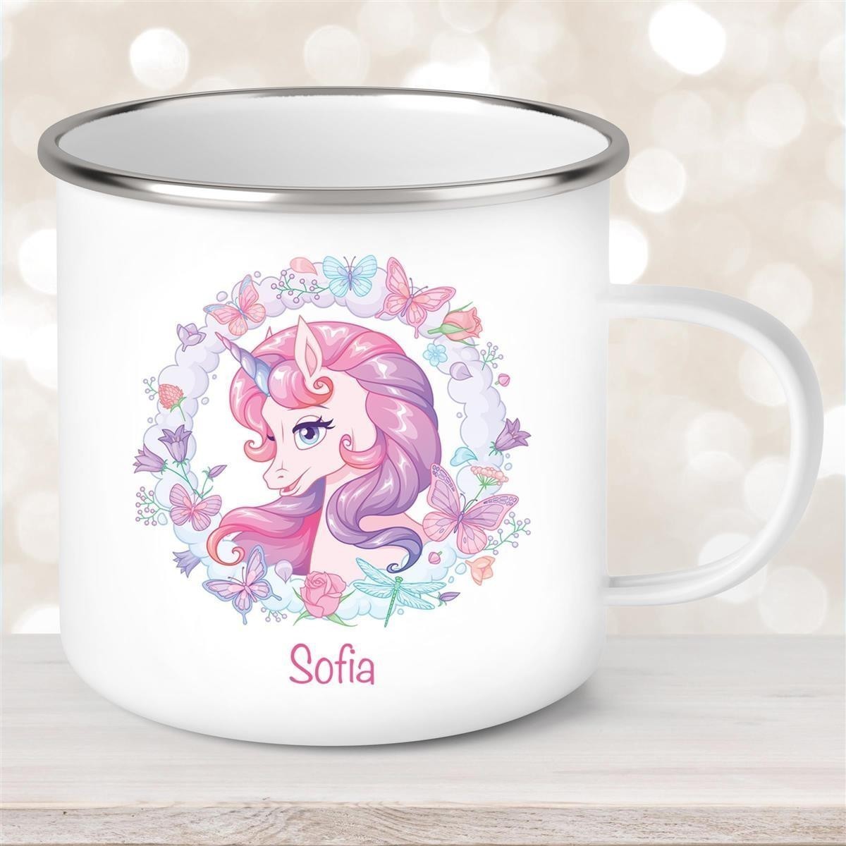 Tasse Wunschname Einhorn #1 Emaille Kinderbecher personalisiert Tasse Wunschname Einhorn #1 Emaille Kinderbecher personalisiert