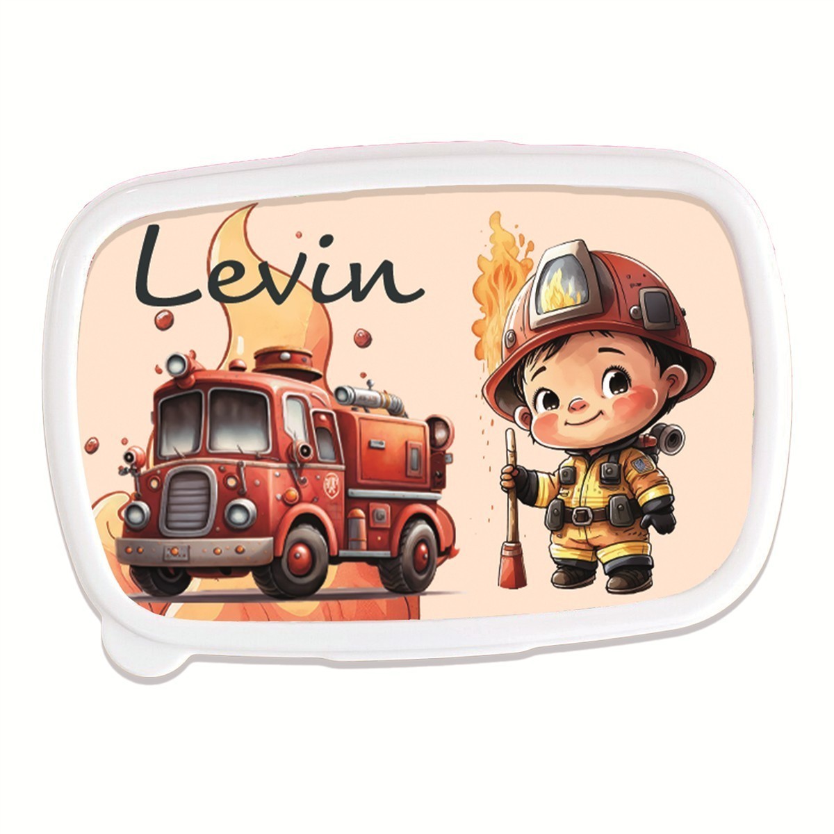 Brotdose mit Namen Feuerwehr #01 – Personalisierte Lunchbox für Schule & Kindergarten Weiß