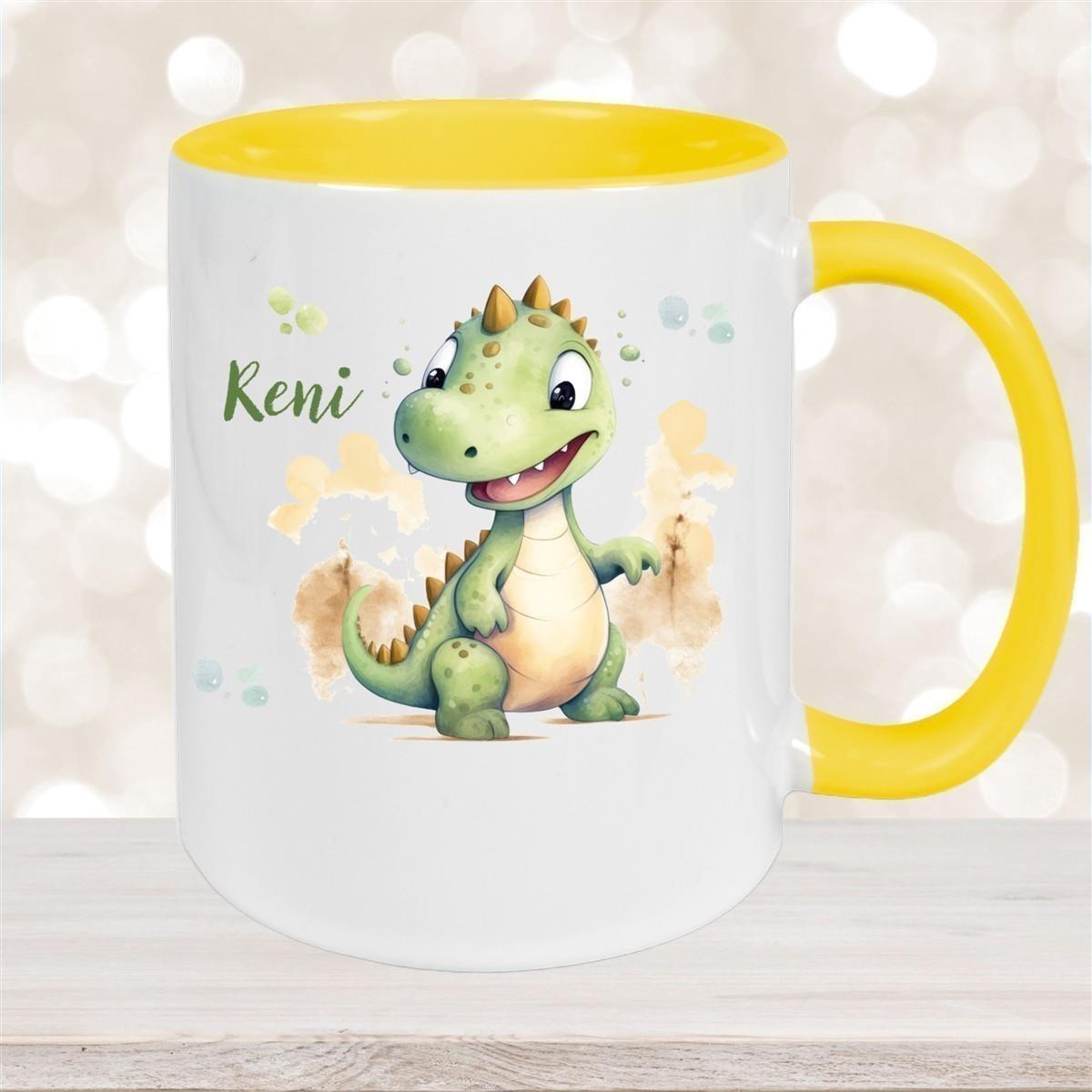 Tasse Wunschname Dino 3 Keramik Kinderbecher versch. Farben