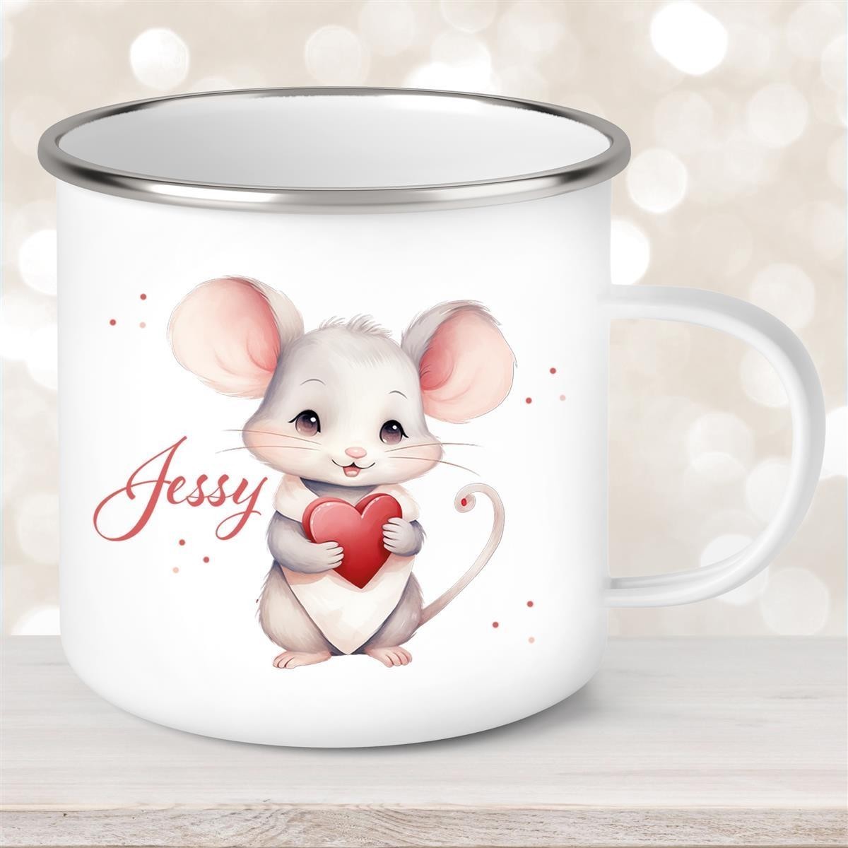 Tasse Liebe - Maus Valentinstag Wunschnamen Emaille personalisiert