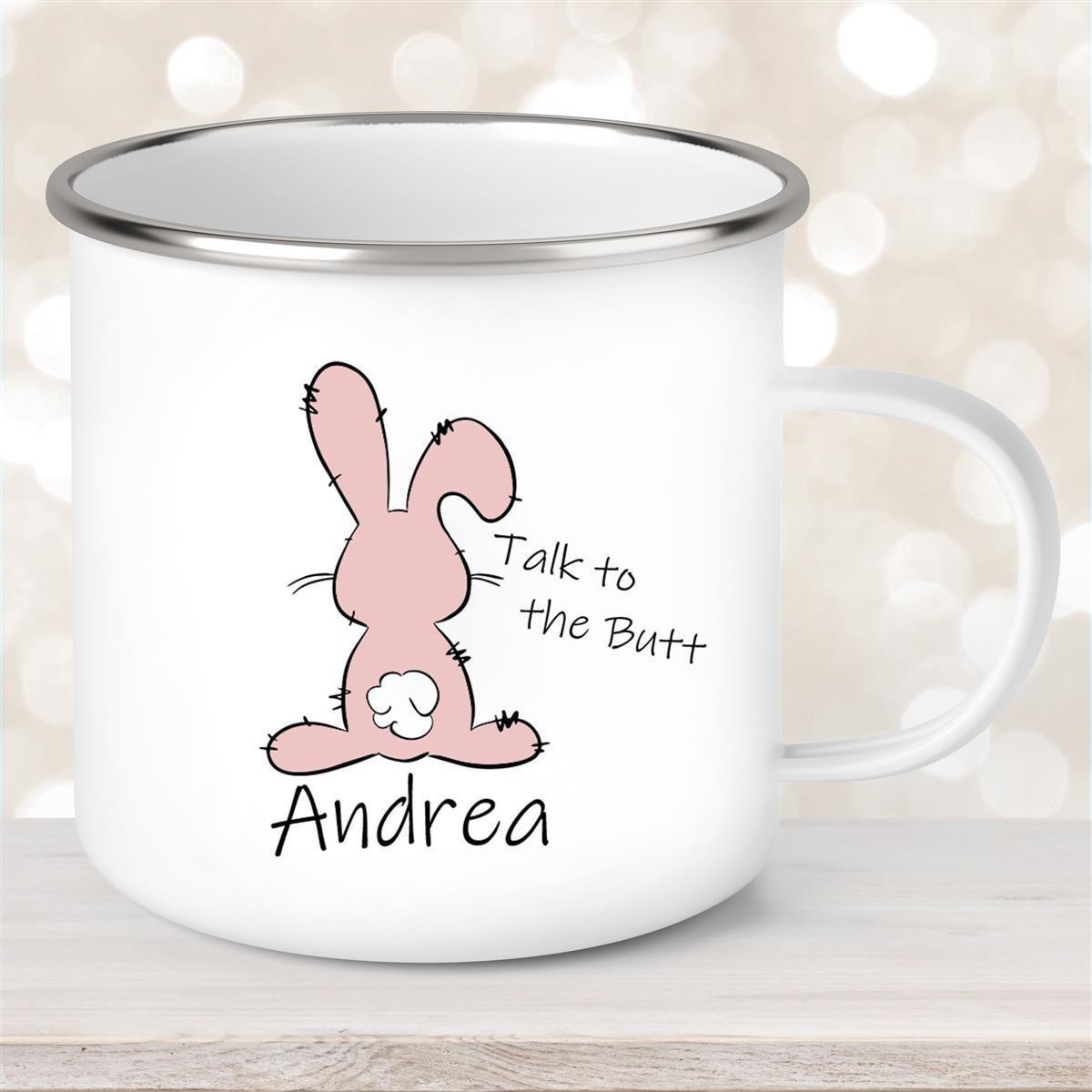 Tasse Ostern - Hase Talk to the Butt Wunschnamen personalisiert Emaillie Tasse Ostern - Hase Talk to the Butt Wunschnamen personalisiert Emaillie