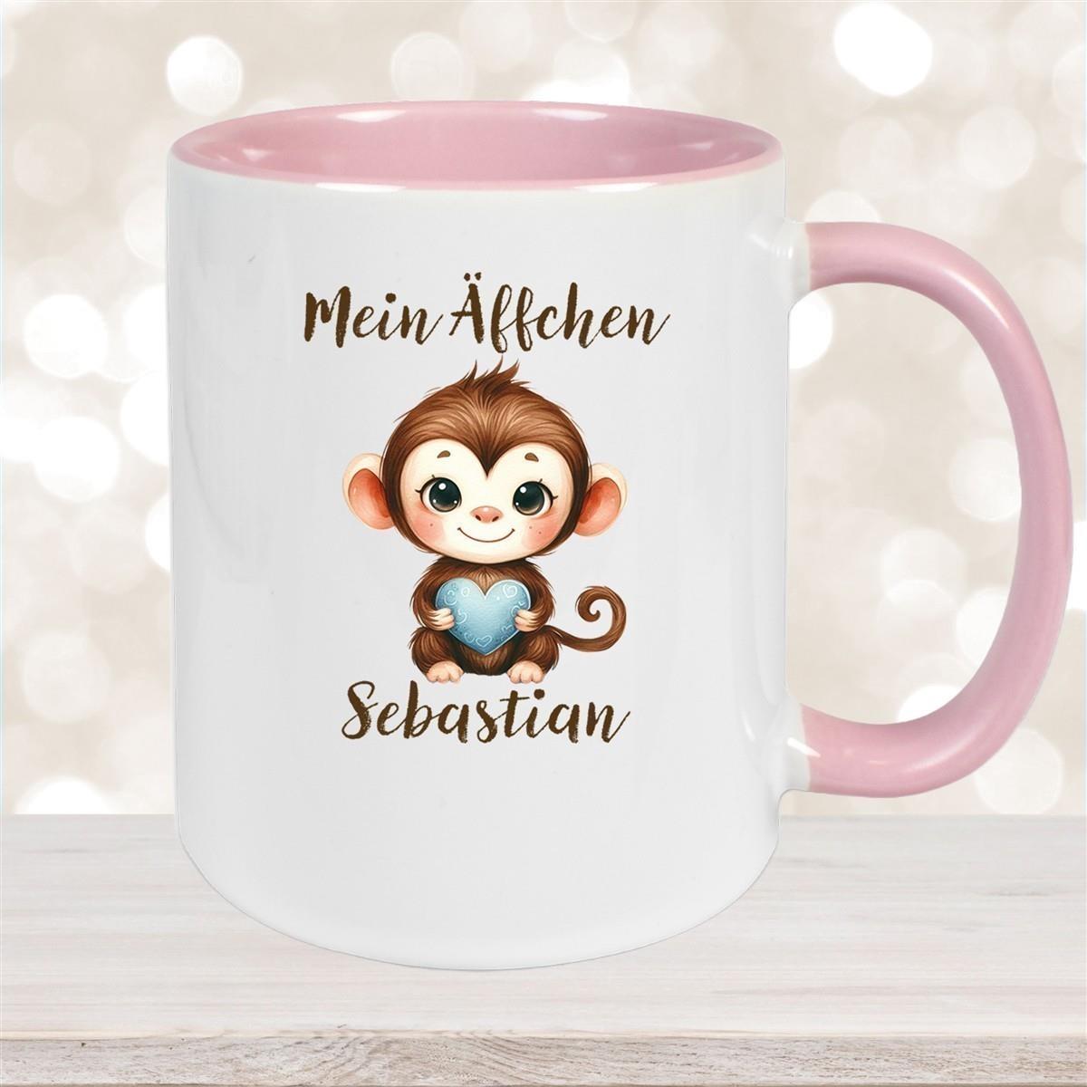 Tasse Liebe - Äffchen Valentinstag Wunschnamen Keramik personalisiert versch. Farben