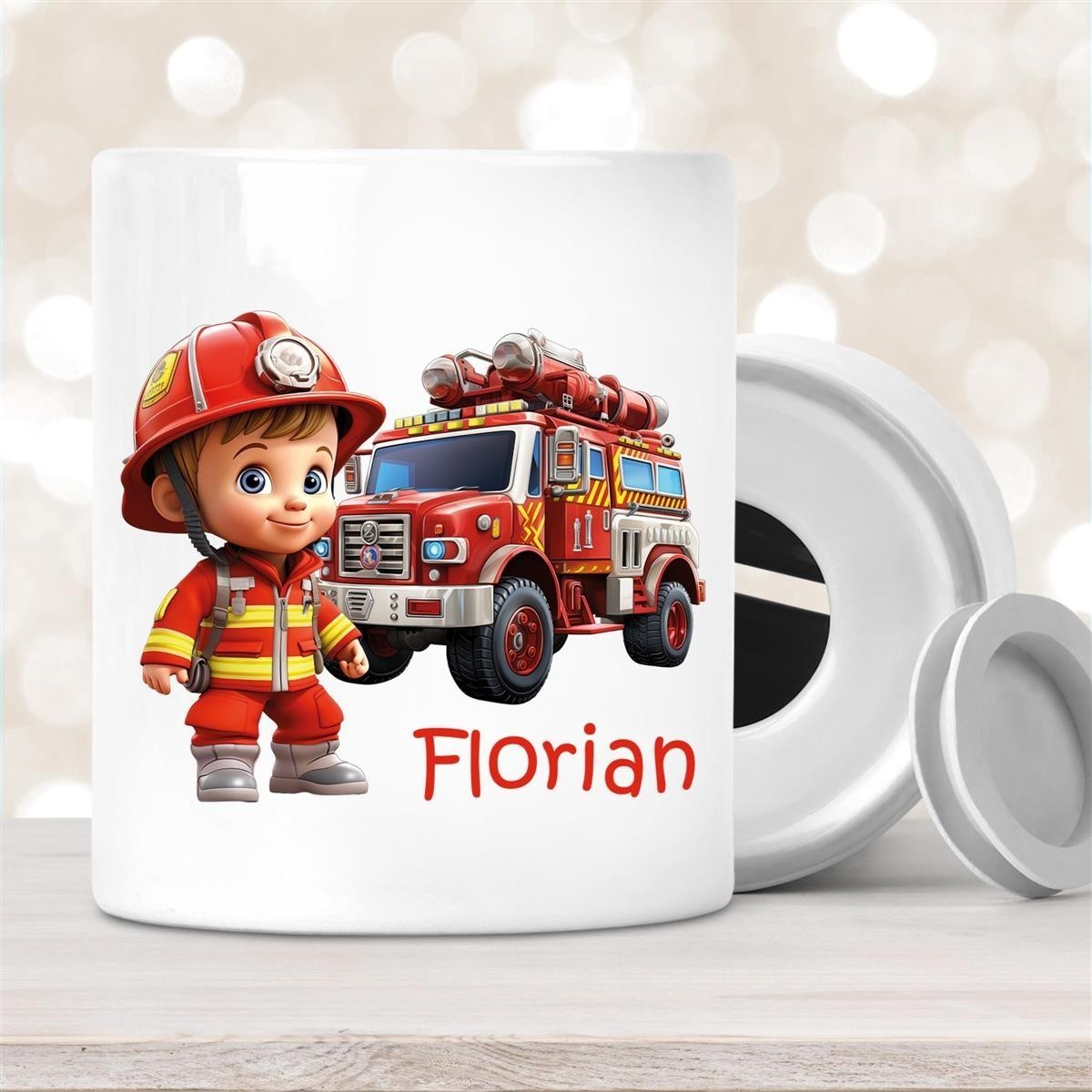 Spardose mit  Wunschname Feuerwehr #2 personalisiert Spardose mit  Wunschname Feuerwehr #2 personalisiert