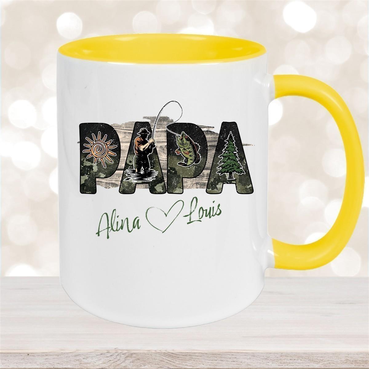 Tasse Vatertag 6 "Angler" Wunschnamen Keramik Personalisiert versch. Farben