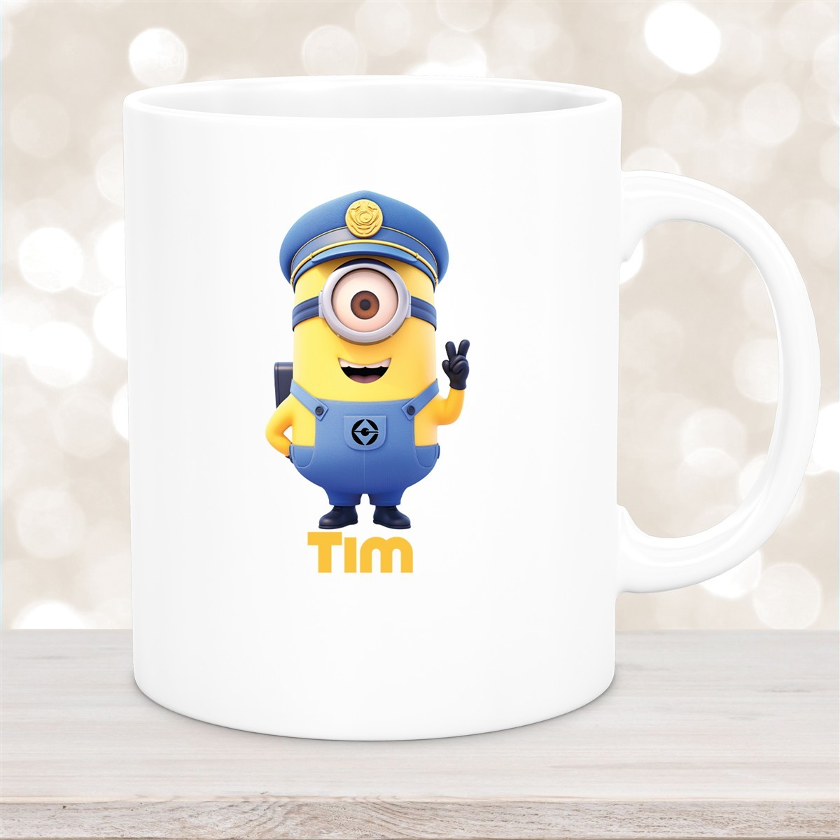 Tasse Minions Kinder Minion #5 Polizei Wunschname Keramik Kinderbecher personalisiert versch. Farben Weiß