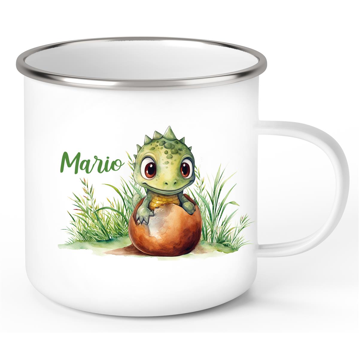 Tasse Wunschname Dino 7 Emaille Kinderbecher