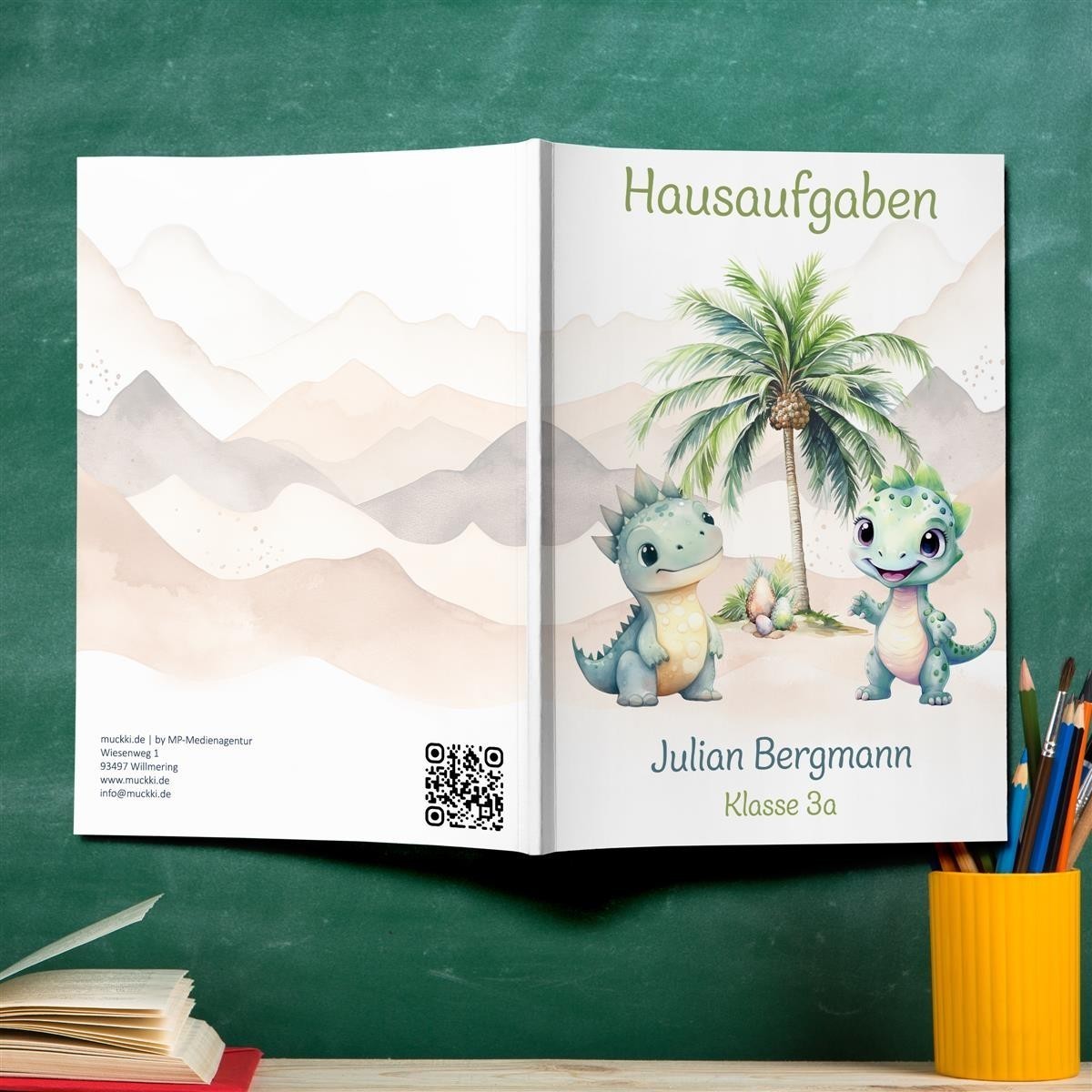 Hausaufgabenheft Dino #1 DIN A5 - 48 Blatt mit Name und Klasse