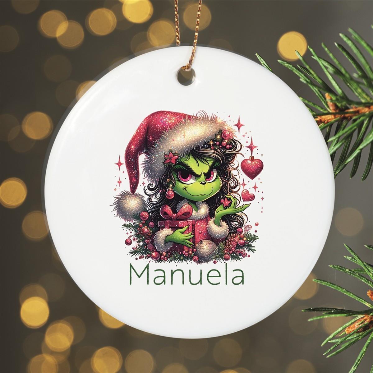Weihnachtsanhänger personalisiert Lady-Grinch 2 Name Motiv Anhänger Keramik, Weihnachtsschmuck, Weihnachtskugel, Christbaumschmuck versch. Formen