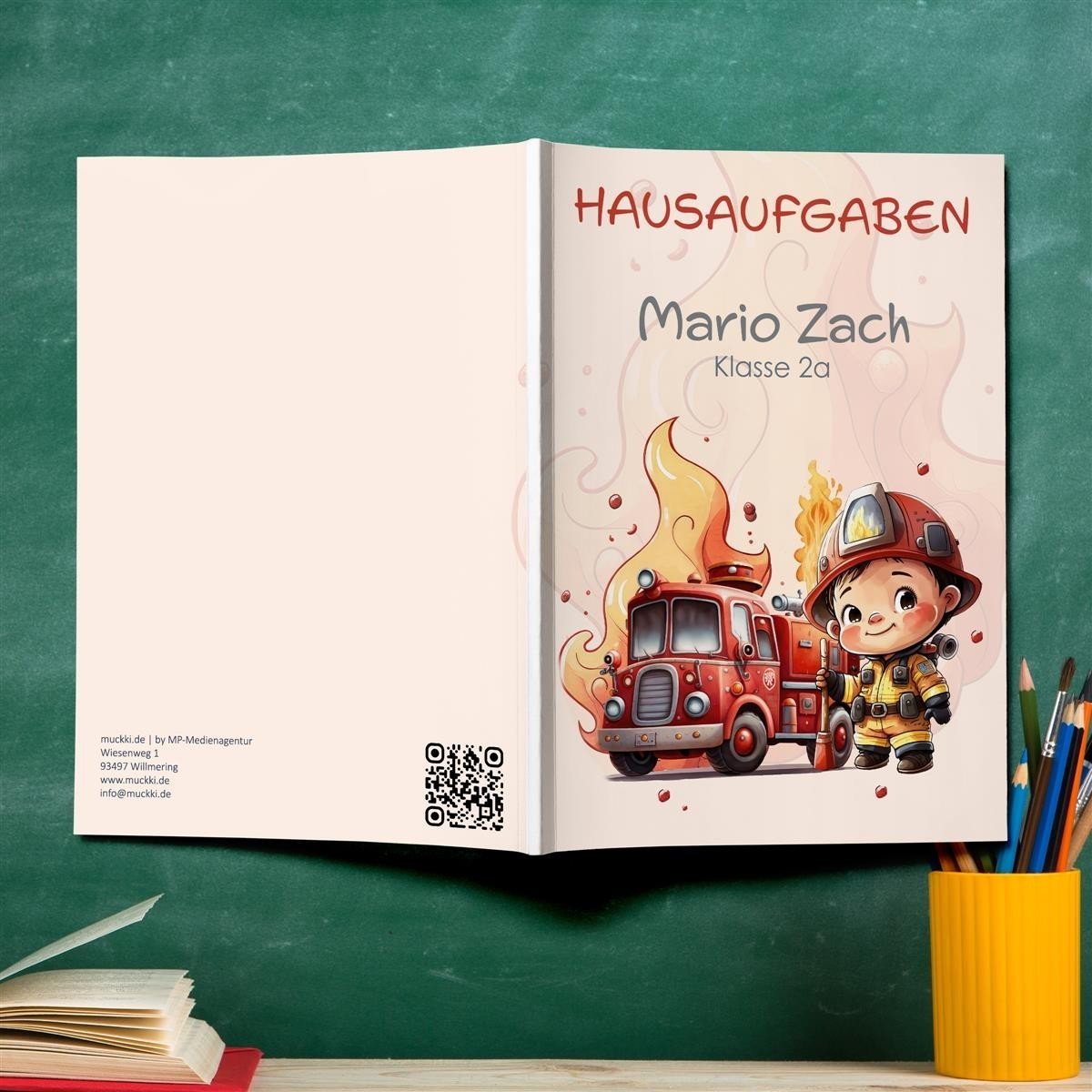 Hausaufgabenheft Feuerwehr #1 DIN A5 - 48 Blatt mit Name und Klasse
