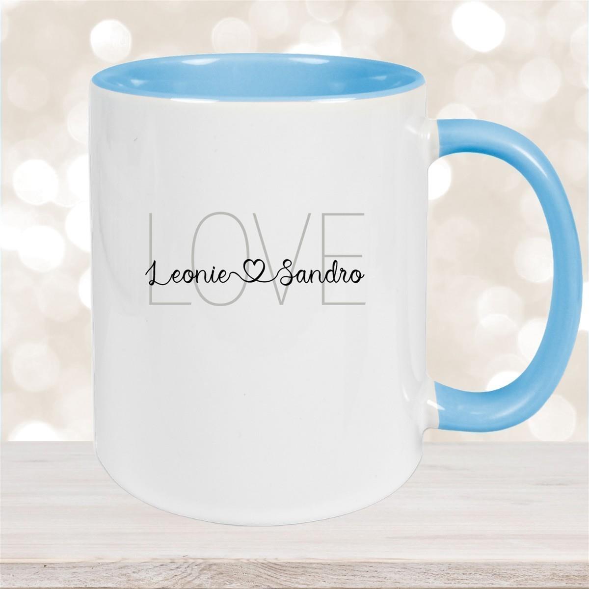 Tasse Liebe - Spruch "LOVE" Valentinstag Wunschnamen Keramik personalisiert versch. Farben