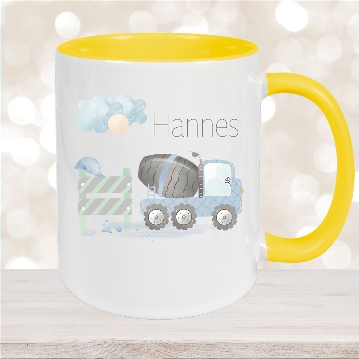 Tasse Wunschname Baustelle Betonmischer #1 Keramik Kinderbecher versch. Farben
