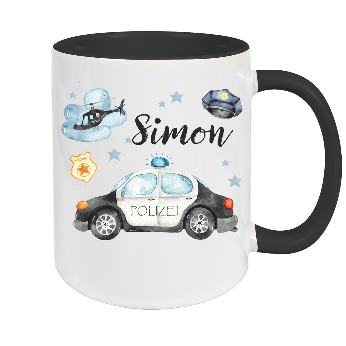Tasse Polizei #3 Wunschname Keramik Kinderbecher personalisiert Schwarz