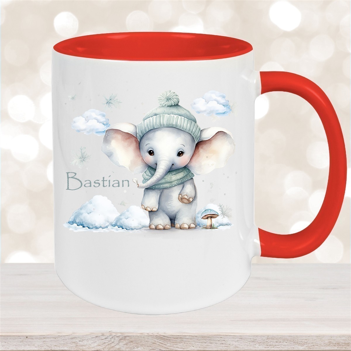 Tasse Wunschname Christmas Elefant #2 Keramik Kinderbecher versch. Farben