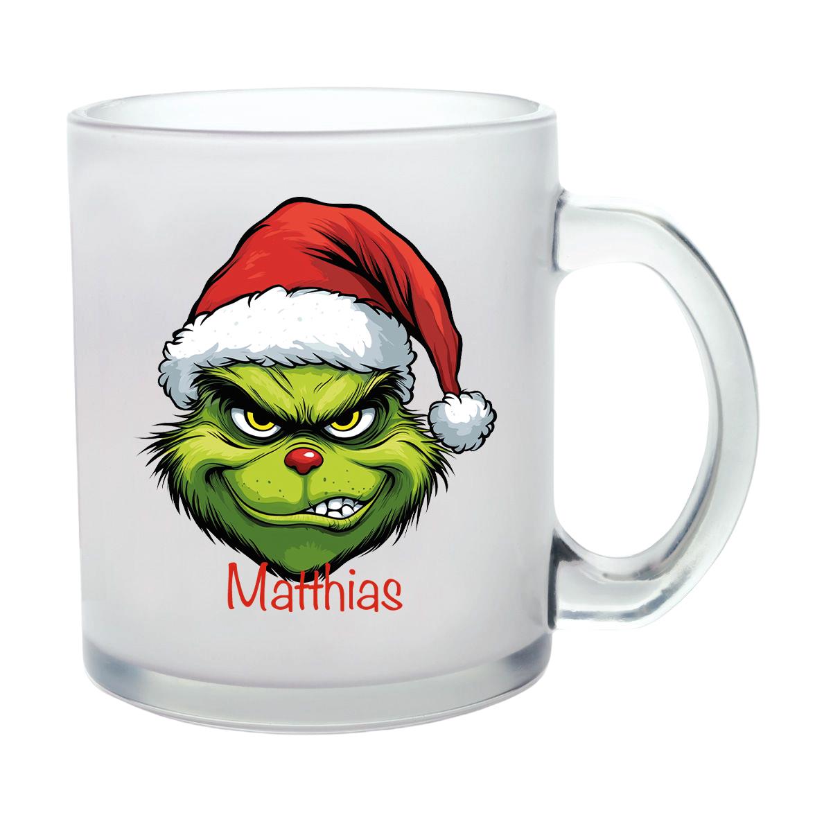 Milchglastasse Wunschname Weihnachten Grinch 9 Glas Kinderbecher SONDEREDITION