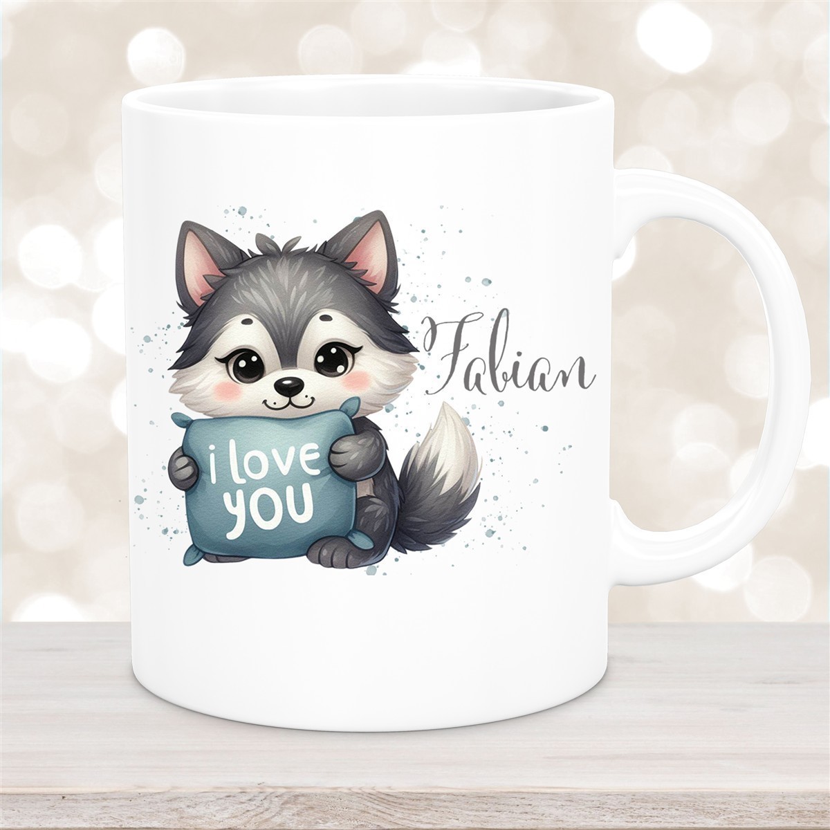 Tasse Liebe - Fuchs Valentinstag Wunschnamen Keramik personalisiert versch. Farben