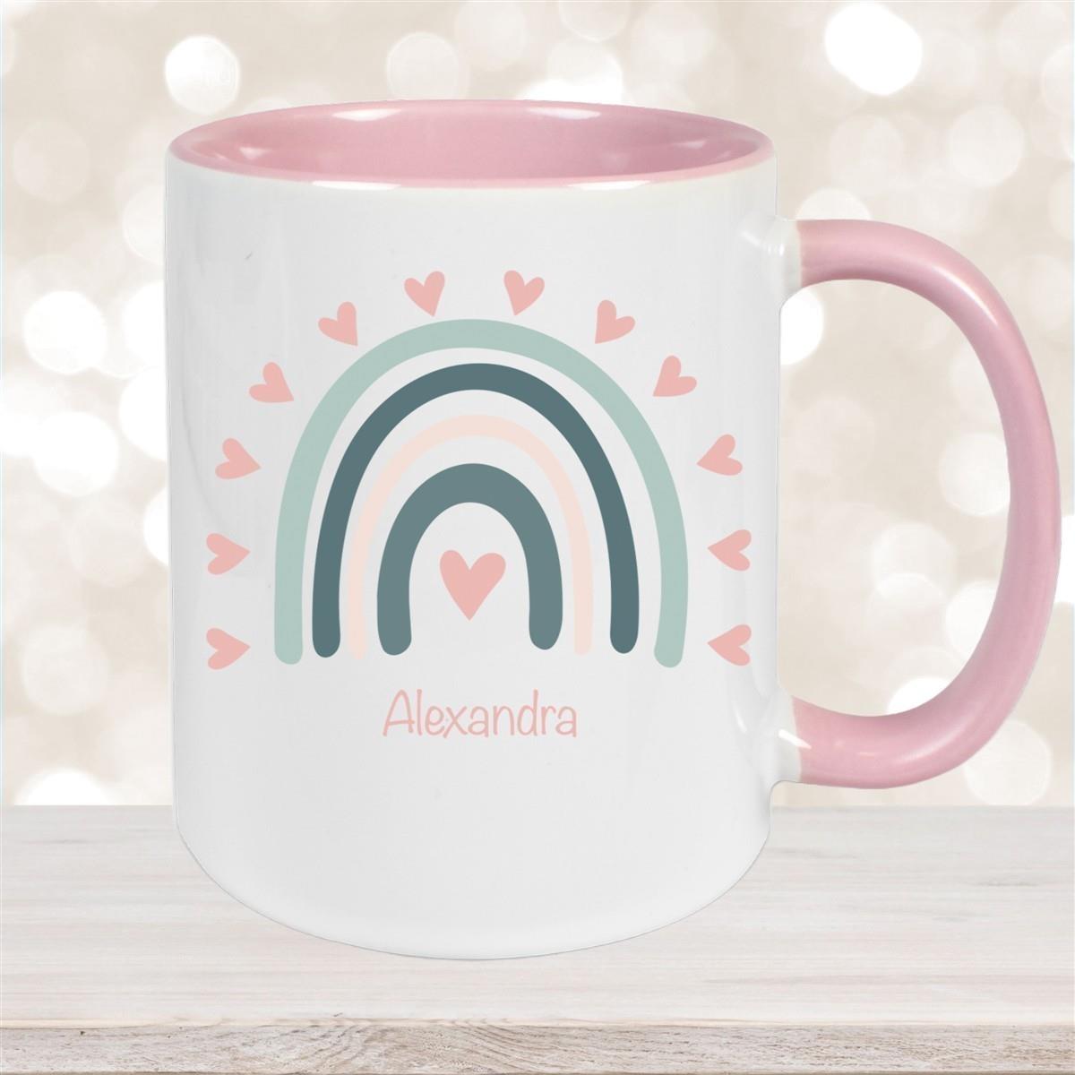 Tasse Wunschname Regenbogen 4 Keramik Kinderbecher versch. Farben
