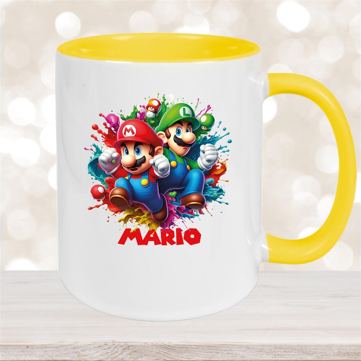 Tasse Wunschname Super-Mario #3 Keramik Kinderbecher personalisiert Gelb