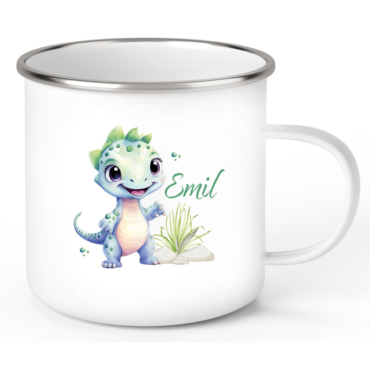Tasse Wunschname Dino #14 Emaille Kinderbecher