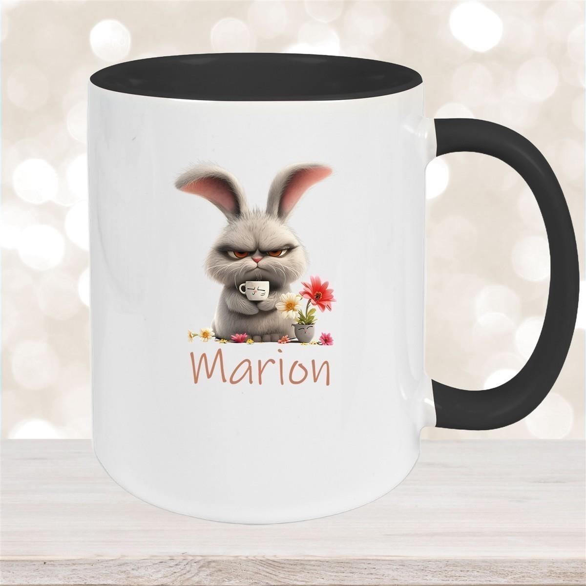 Tasse Ostern Grumpy-Bunny 2 Wunschnamen Keramik personalisiert versch. Farben