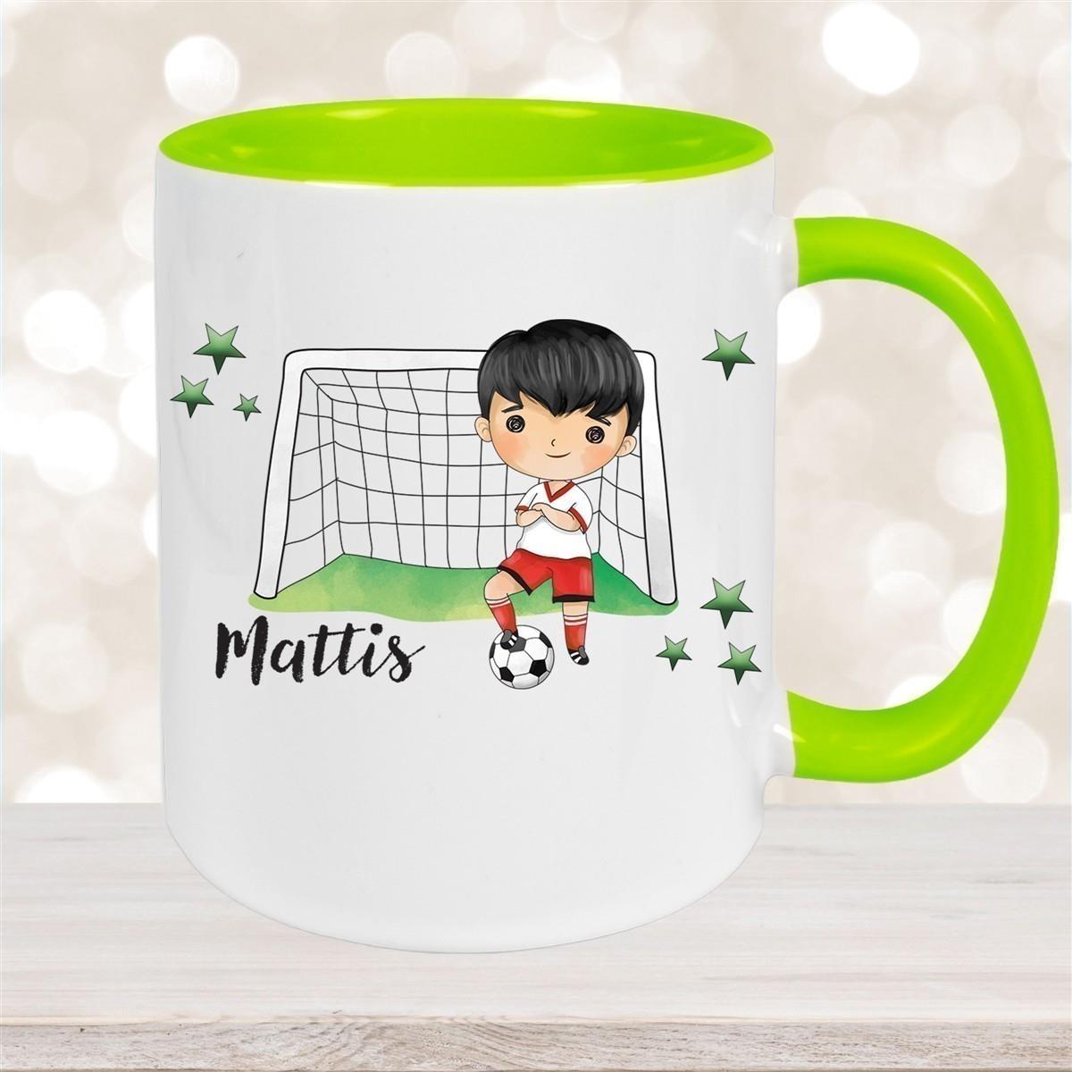 Tasse Fußball 2 Wunschname Keramik Kinderbecher personalisiert versch. Farben