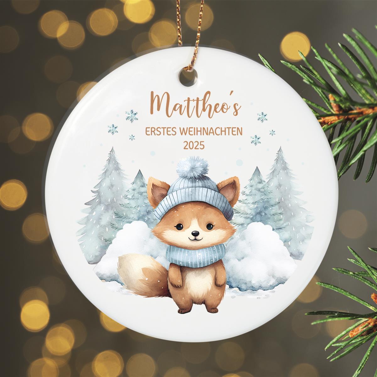 Weihnachtsanhänger personalisiert Fuchs mein erstes Weihnachten Name Motiv Anhänger Keramik, Weihnachtsschmuck, Weihnachtskugel, Christbaumschmuck versch. Formen