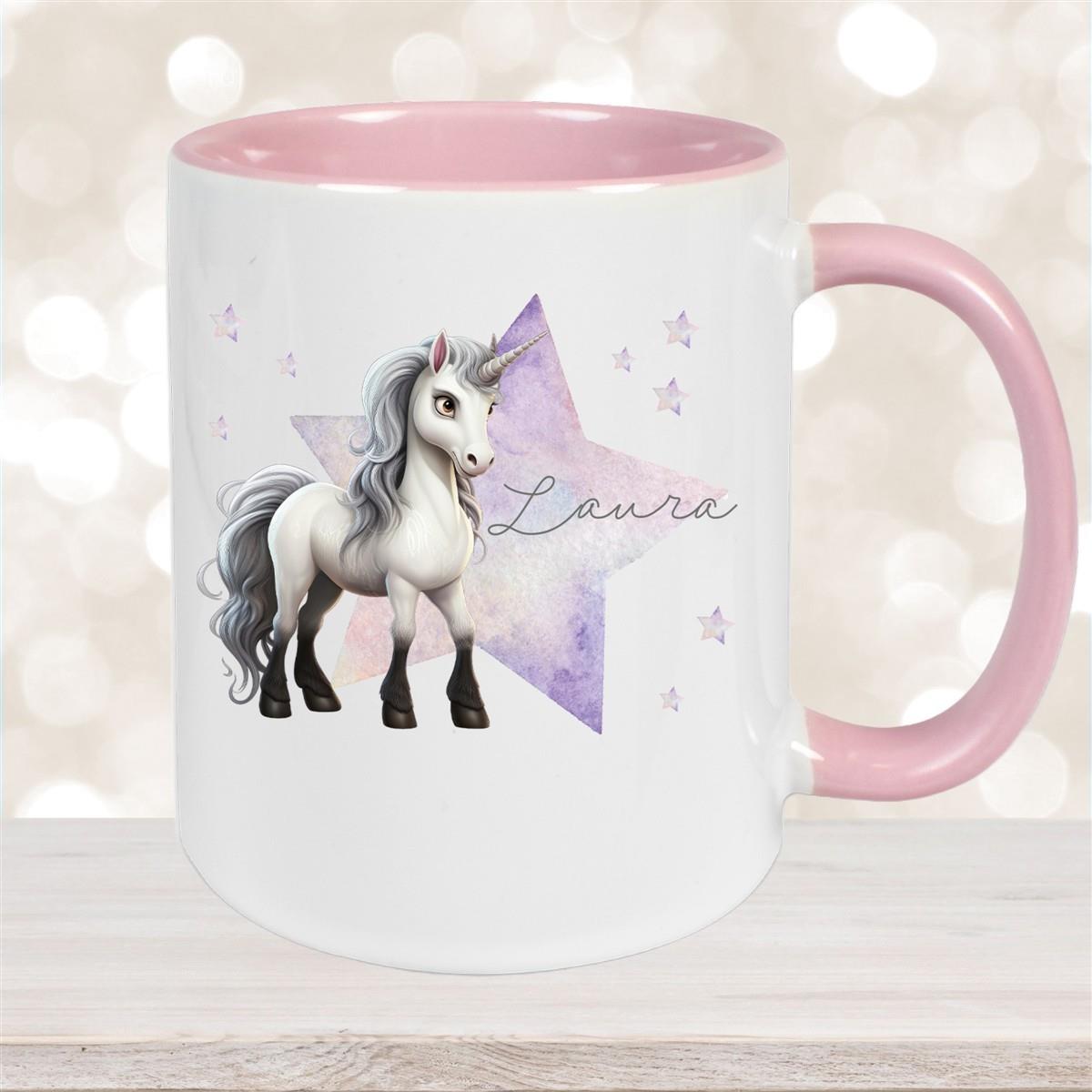 Tasse Wunschname Einhorn Stern 1 Keramik Kinderbecher versch. Farben
