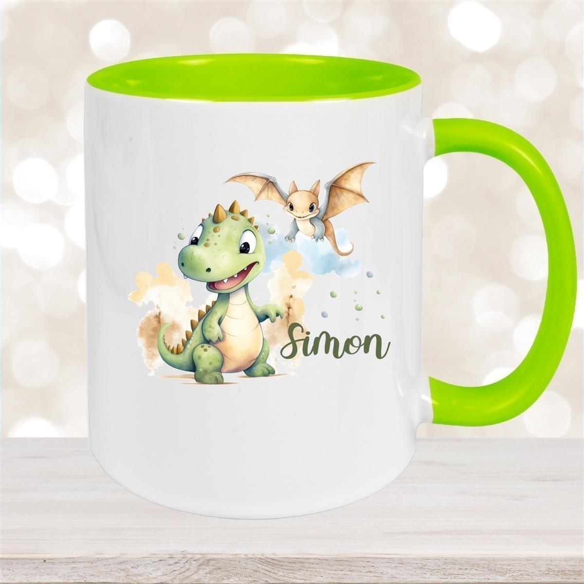 Tasse Dino 6 Wunschname Keramik Kinderbecher Personalisiert versch. Farben