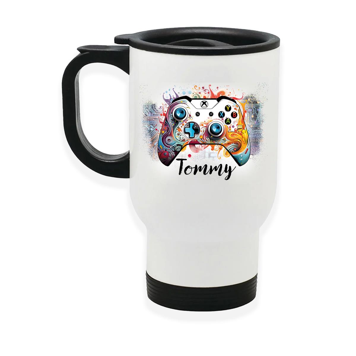 Edelstahl-Thermobecher mit Deckel Gamer #02 weiß