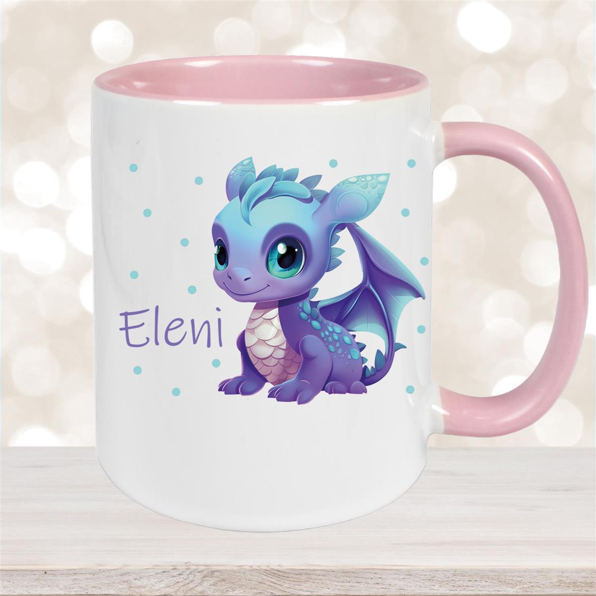 Tasse Wunschname Drache #1 Keramik Kinderbecher Altrosa