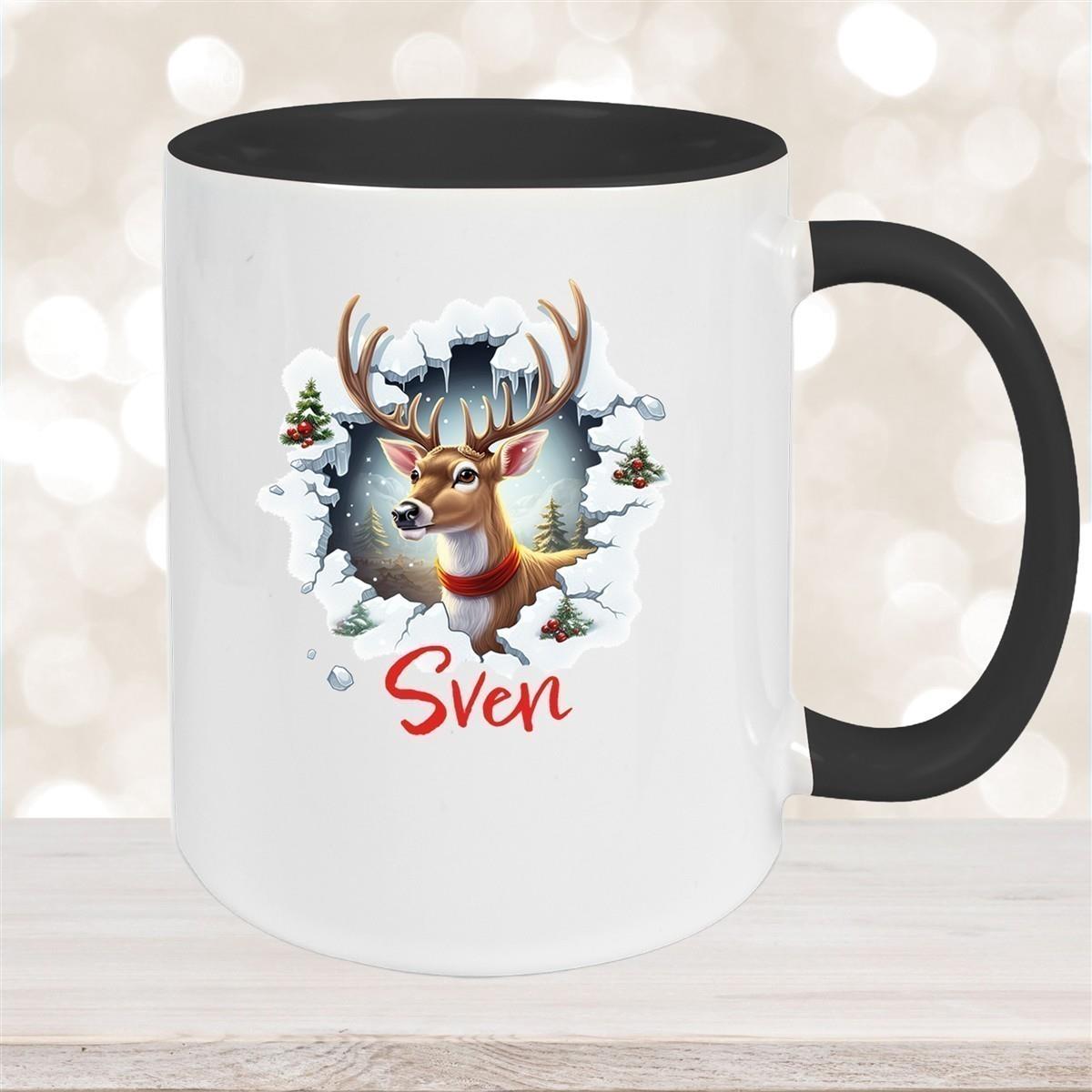 Tasse Wunschname Christmas Rentier 3 Keramik Kinderbecher versch. Farben