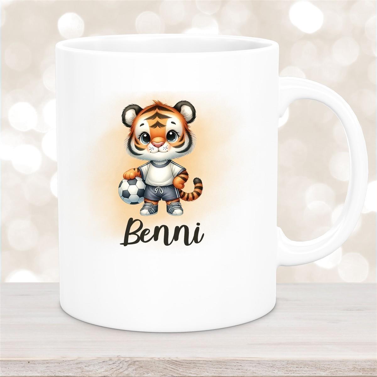 Tasse Wunschname Fußball 16 Personalisiert Tiger Keramik Kinderbecher versch. Farben