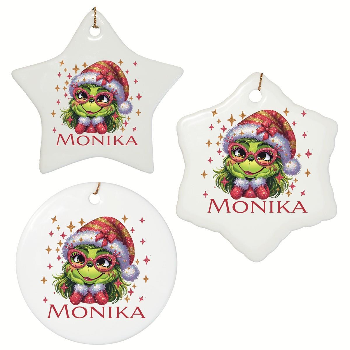 Weihnachtsanhänger personalisiert Lady-Grinch 1 Name Motiv Anhänger Keramik, Weihnachtsschmuck, Weihnachtskugel, Christbaumschmuck versch. Formen