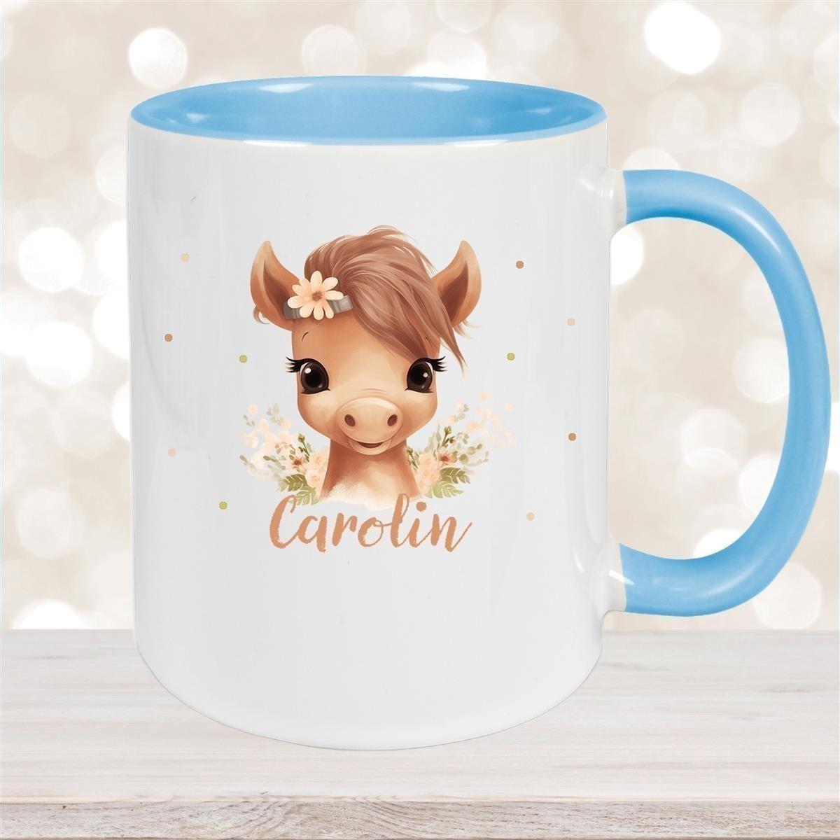 Tasse Pferd 6 Wunschname Keramik Kinderbecher personalisiert versch. Farben