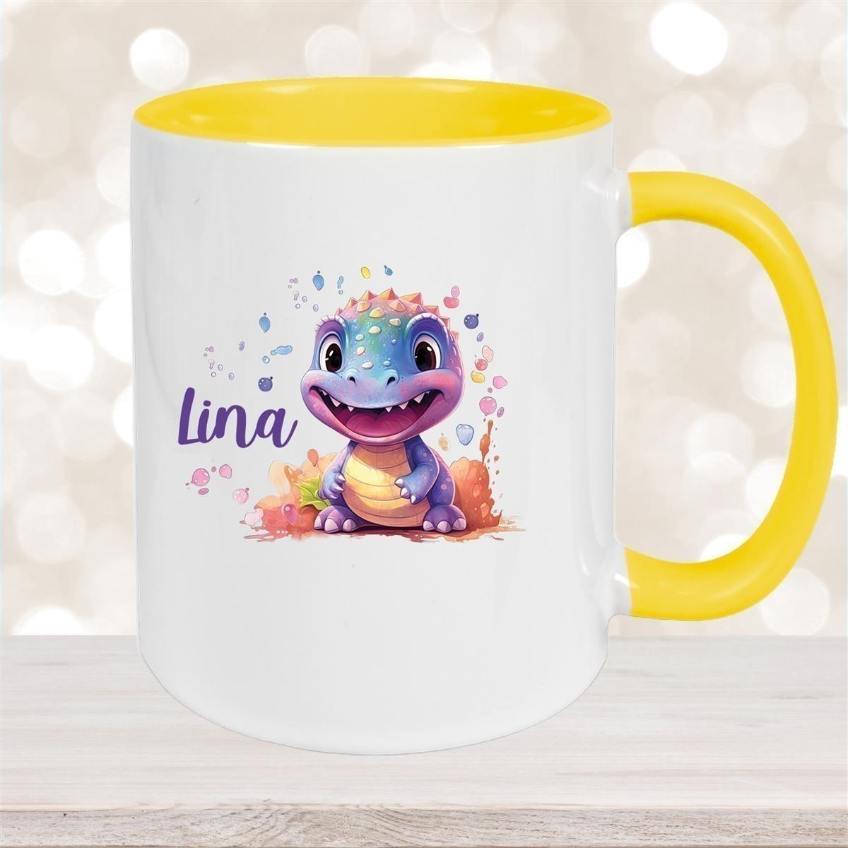 Tasse Dino 9 Wunschname Keramik Kinderbecher Personalisiert versch. Farben