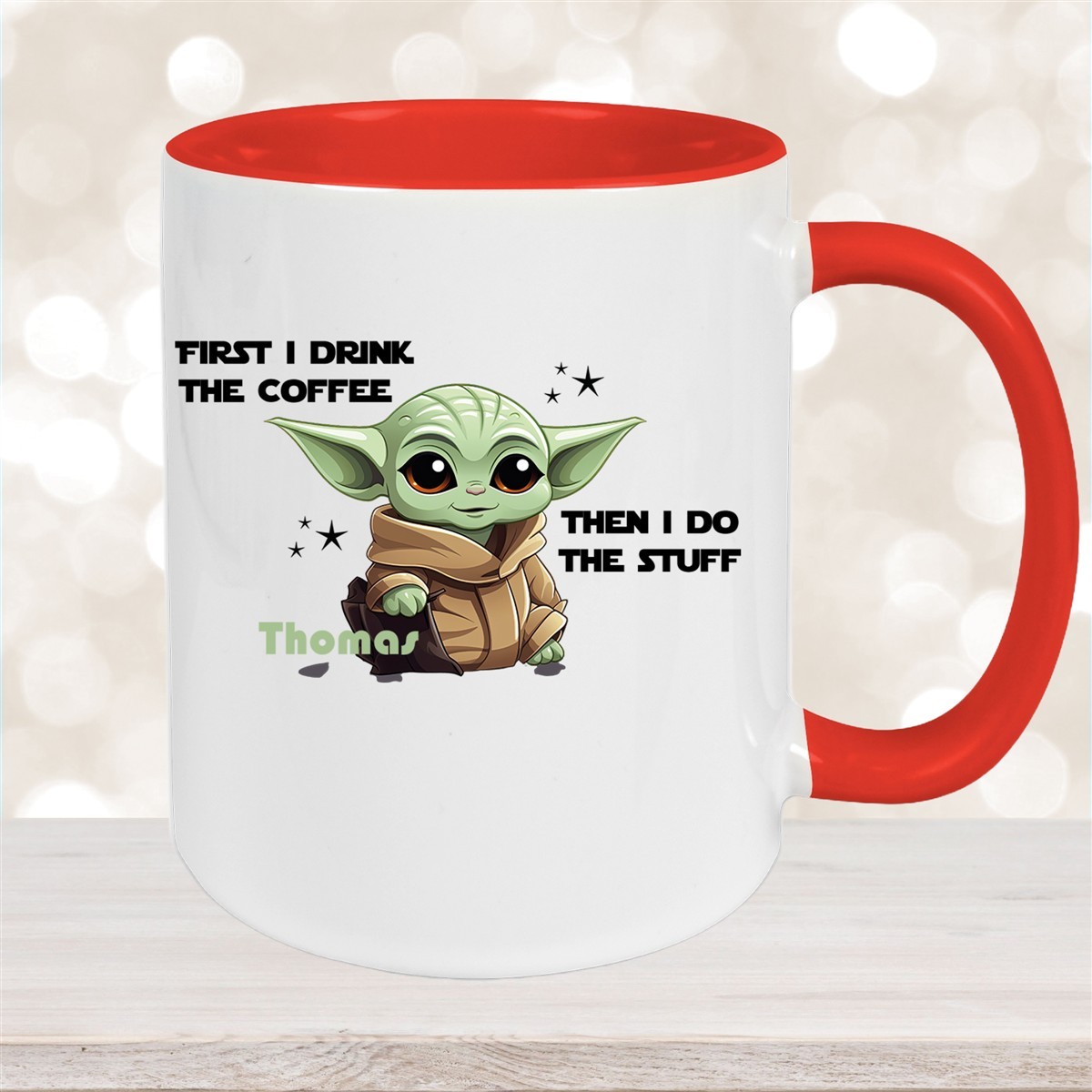 Tasse Wunschname Baby-Yoda #2 Keramik Kinderbecher personalisiert versch. Farben Rot