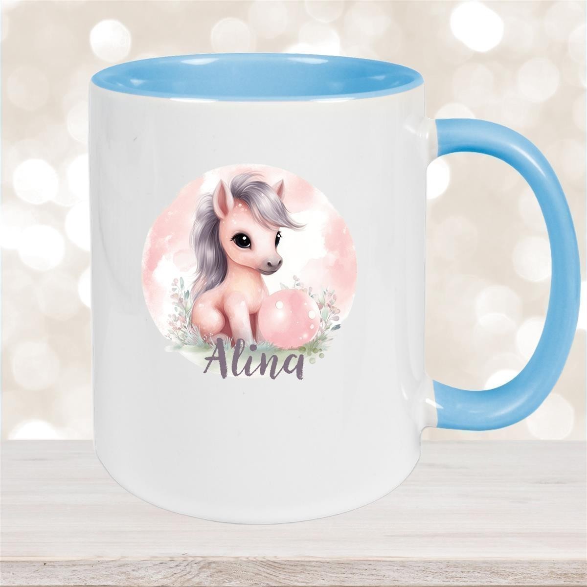 Tasse Pferd #7 Wunschname Keramik Kinderbecher personalisiert versch. Farben