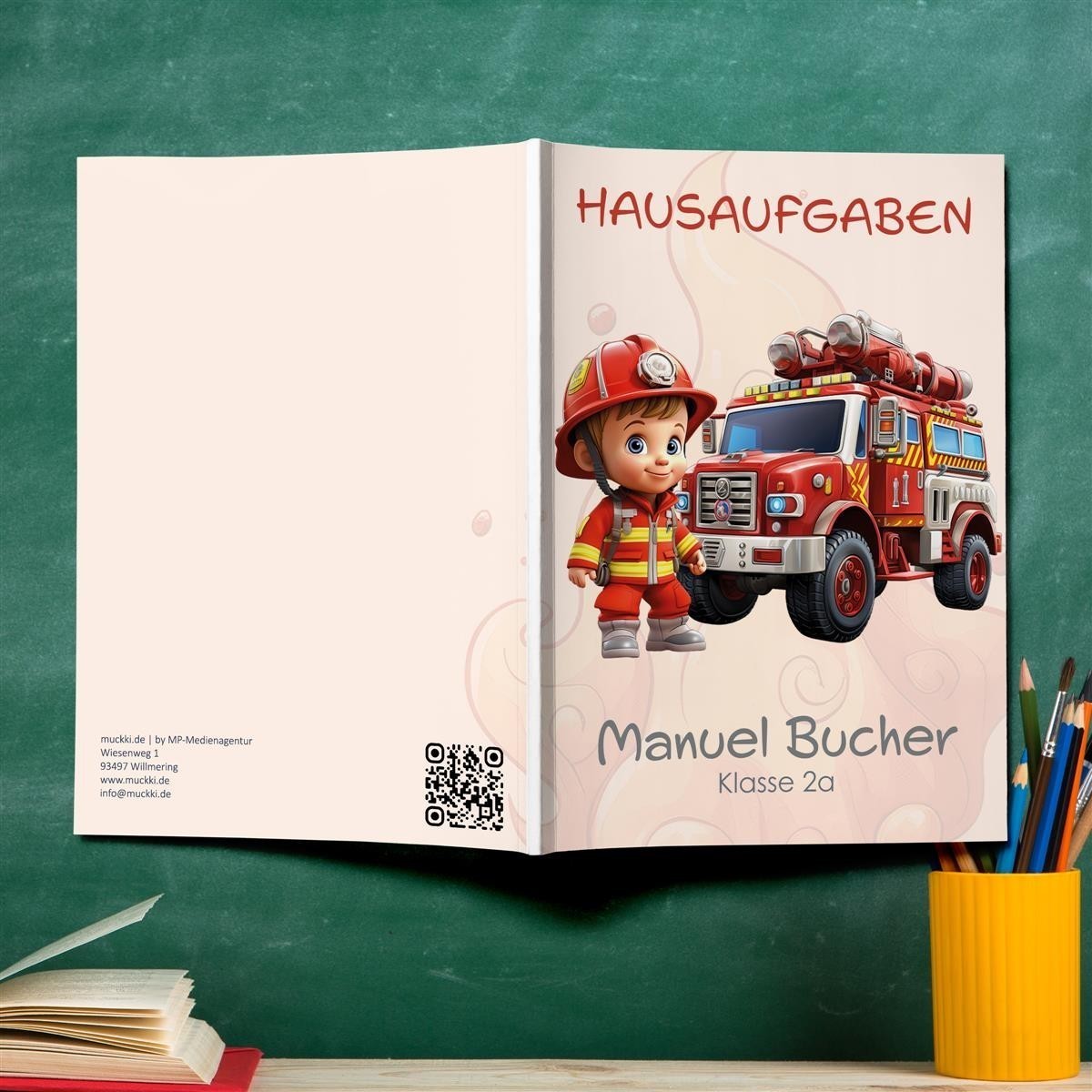 Hausaufgabenheft Feuerwehr #2 DIN A5 - 48 Blatt mit Name und Klasse