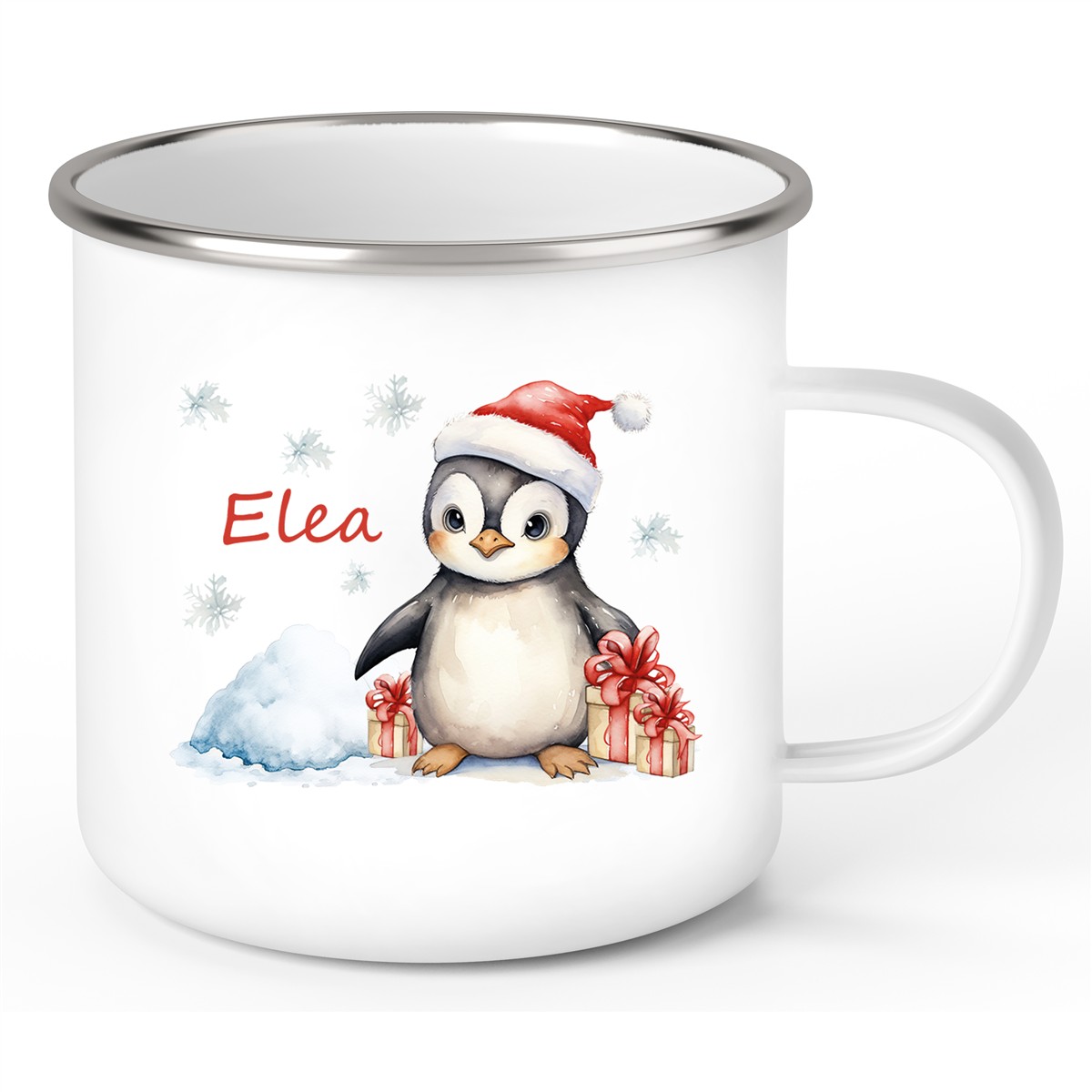 Tasse Wunschname Weihnachten Pinguin 1 Emaille Kinderbecher