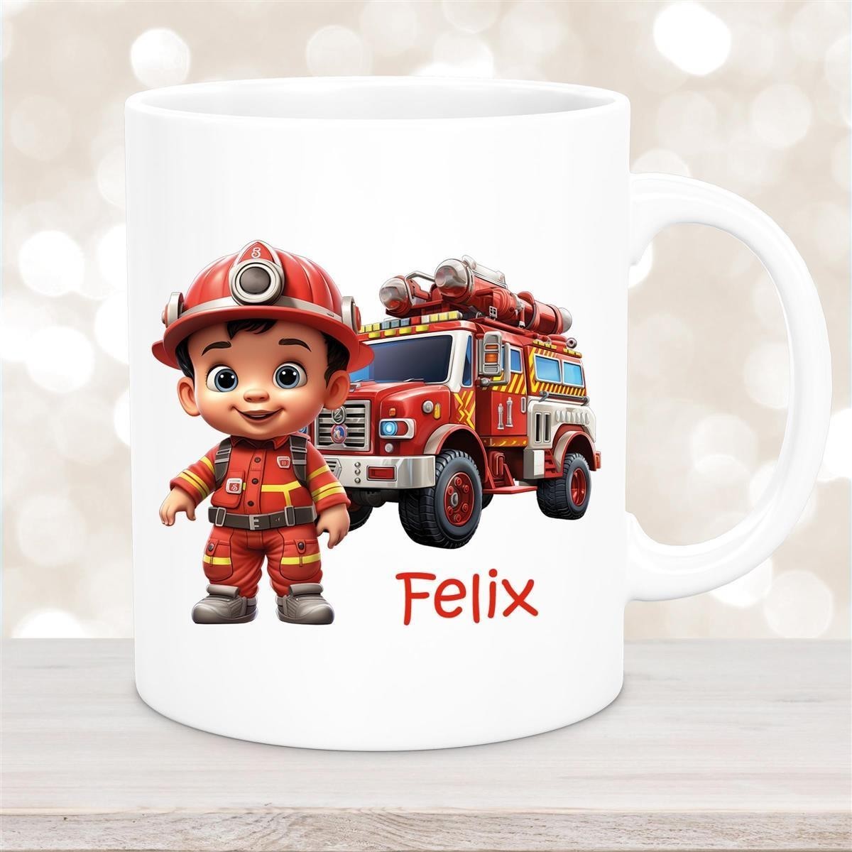 Tasse Wunschname Feuerwehr #4 Keramik Kinderbecher Weiß