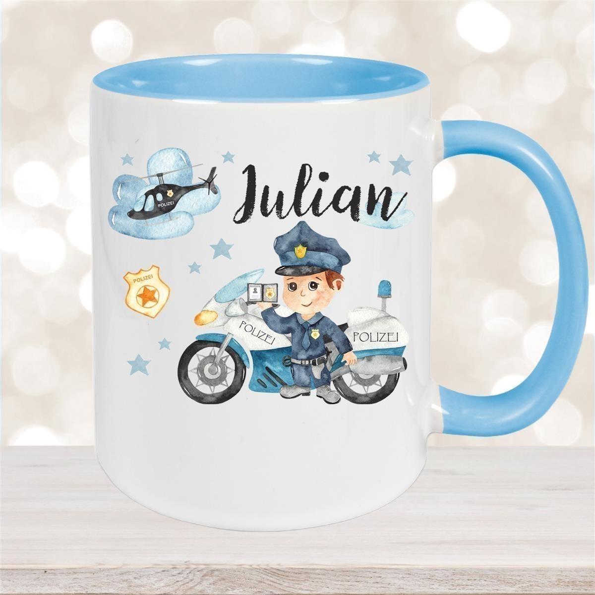 Tasse Polizei 2 Wunschname Keramik Kinderbecher personalisiert versch. Farben