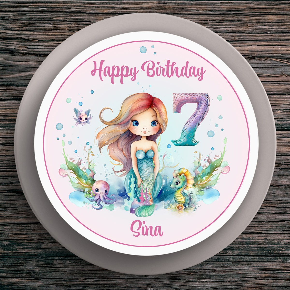 Tortenaufleger Geburtstag Meerjungfrau #2 Name & Zahl (20cm) Fondant Papier Tortenaufleger Geburtstag Meerjungfrau #2 Name & Zahl (20cm) Fondant Papier