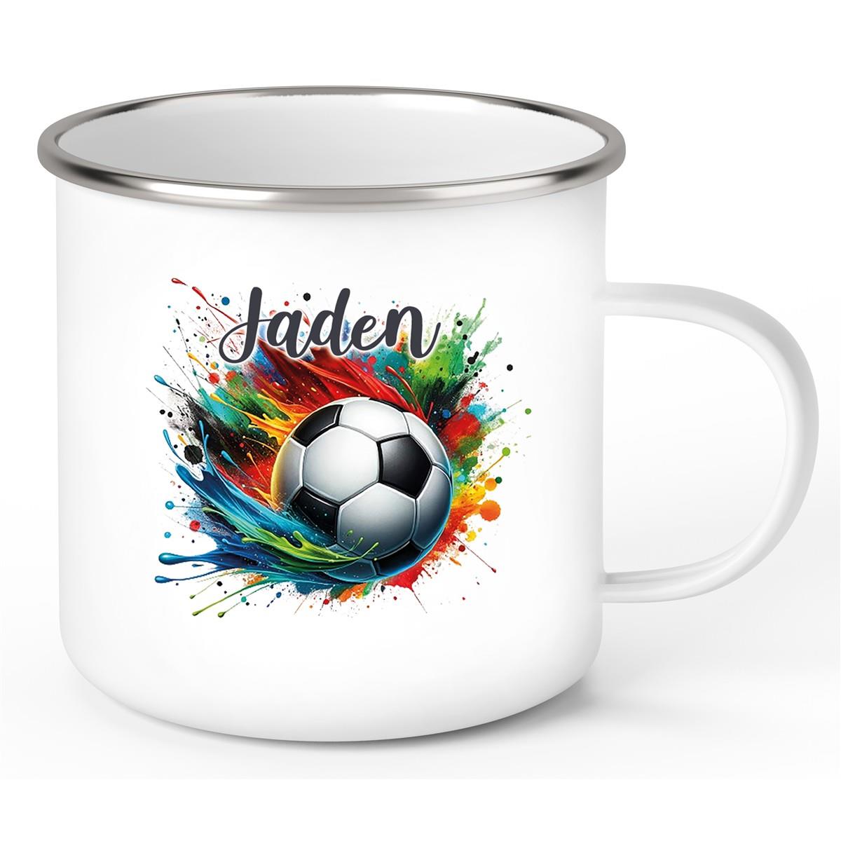 Tasse Fußball 11 Wunschname Emaille Kinderbecher personalisiert