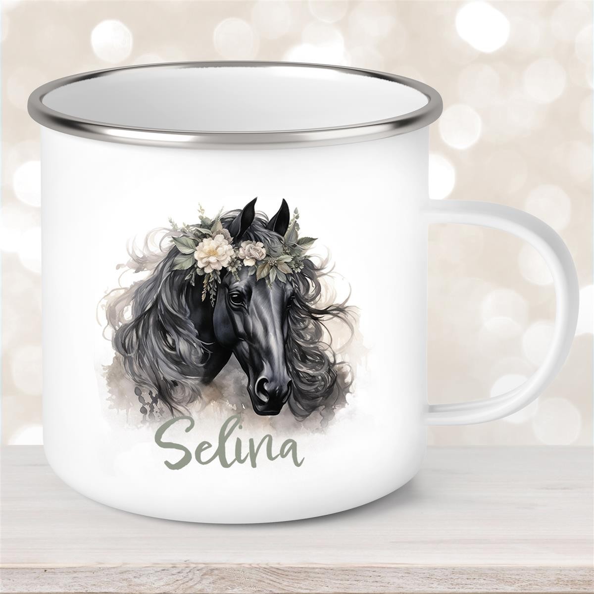 Tasse Pferd #3 Wunschname Emaille Kinderbecher personalisiert Tasse Pferd #3 Wunschname Emaille Kinderbecher personalisiert