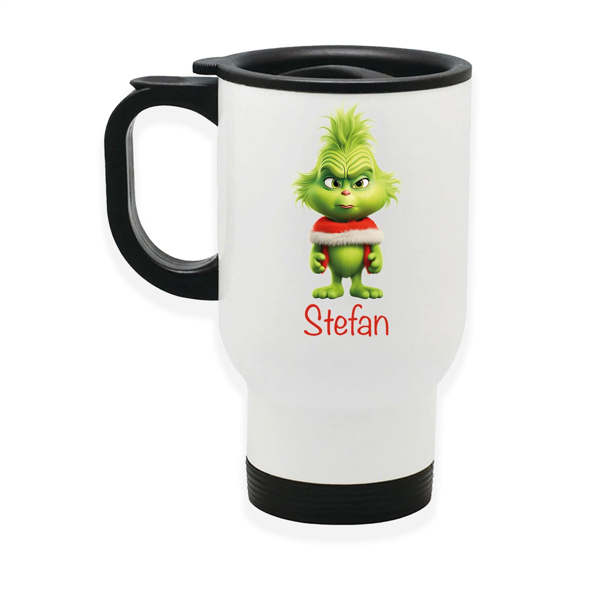 Edelstahl-Thermobecher mit Deckel Weihnachten Grinch 1 personalisiert weiß