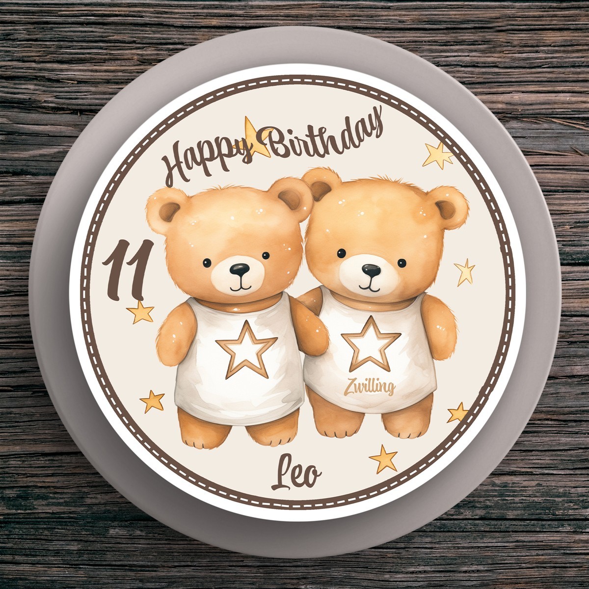 Tortenaufleger Geburtstag Sternzeichen Zwilling #1 Name & Zahl (20cm) Fondant Papier