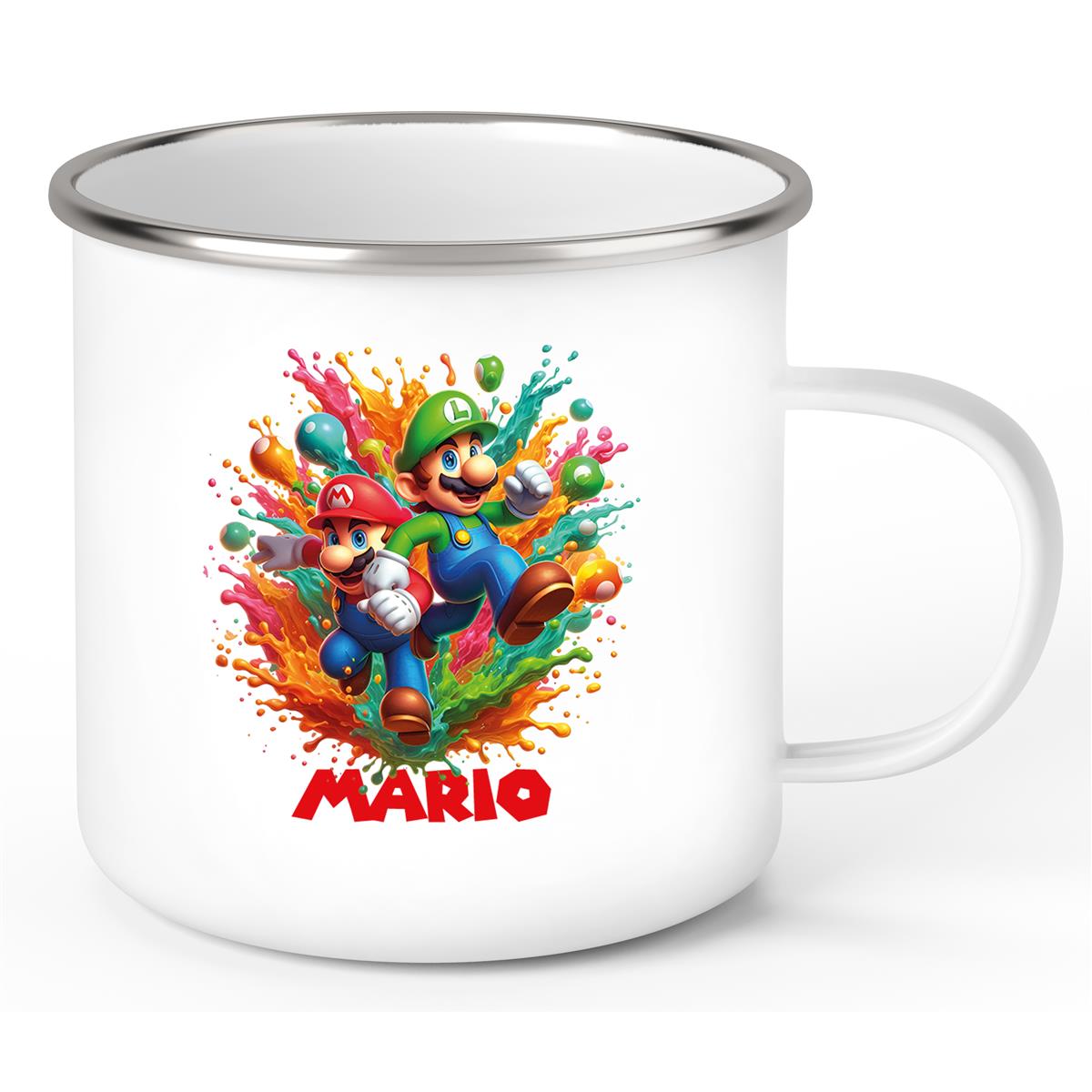 Tasse Wunschname Super-Mario 4 Emaille Kinderbecher personalisiert