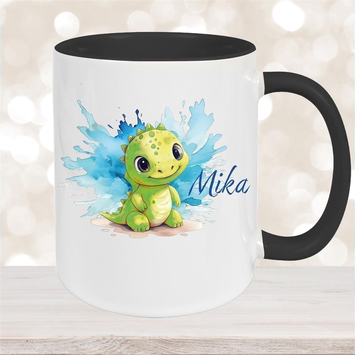Tasse Dino 12 Wunschname Keramik Kinderbecher Personalisiert versch. Farben