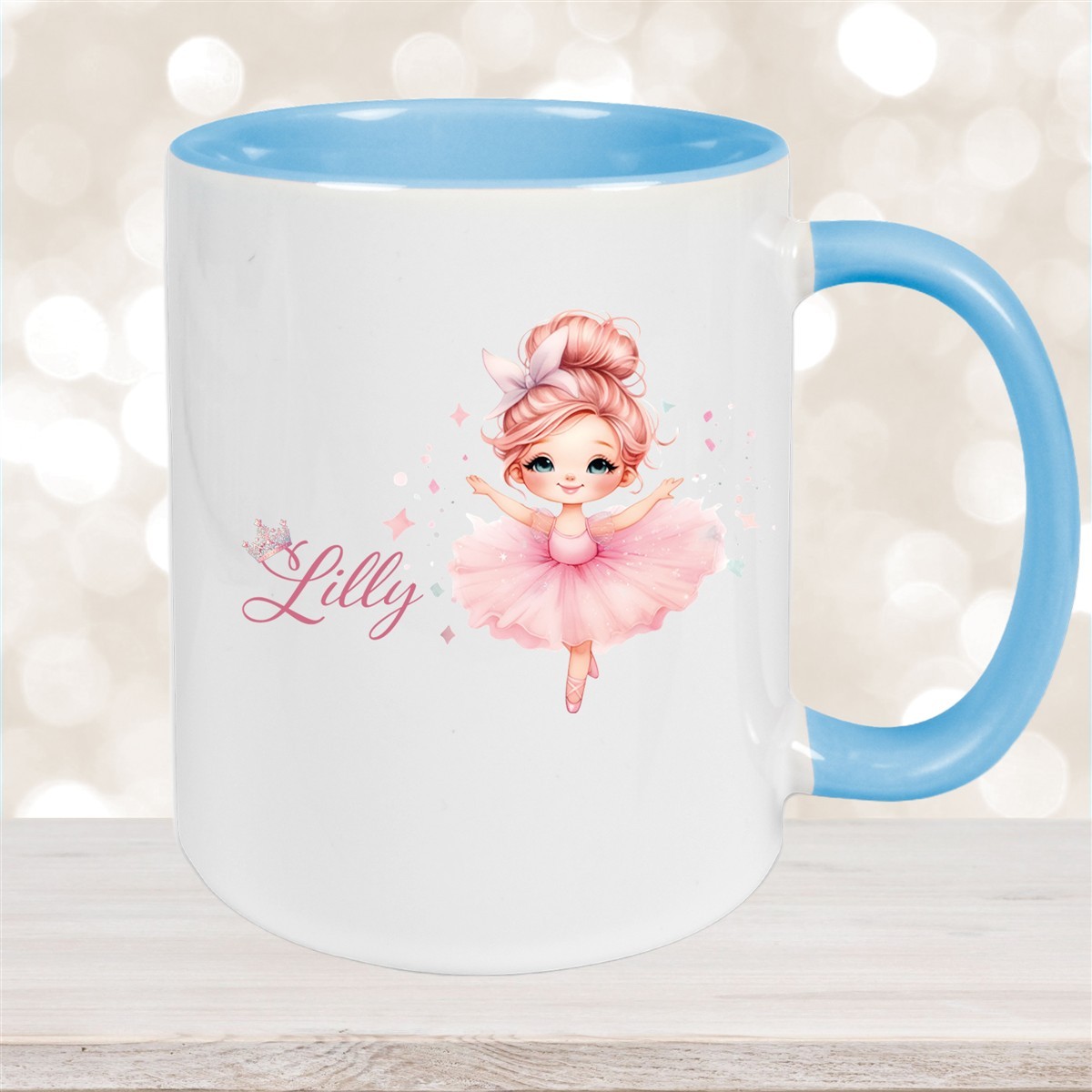 Tasse Ballerina #1 Wunschname Keramik Kinderbecher personalisiert Hellblau